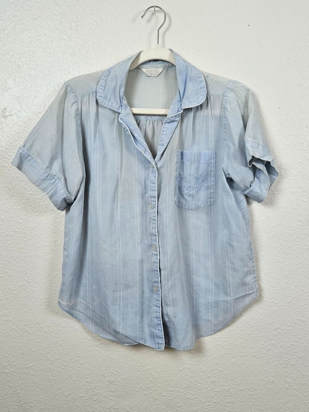 Womens blue vintage sheer collared button down blouse small medium